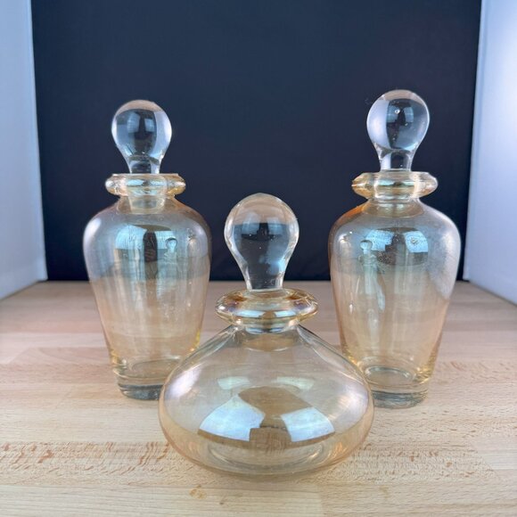 Vintage Amber Glass Apothecary Bottles with Stoppers Set of 3 - Picture 2 of 12